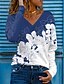 billige Bestselgende topper-Dame Blomstret Fargeblokk Ferie Helg Blomster Tema Maling Langermet T skjorte V-hals Trykt mønster Grunnleggende Topper Svart Blå Rosa S / 3D-utskrift