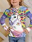 baratos camisetas 3d para meninas-Infantil Para Meninas Camisa Manga Longa Unicórnio Impressão 3D Animal Estampado Roxo Crianças Blusas Outono Activo Básico Escola Casual Esportes Regresso à Escola Normal 4-12 anos