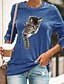 abordables T-shirts-Mujer Diario Camiseta Manga Larga Graphic Animal Escote Redondo Básico Tops Verde Trébol Negro Azul Piscina S