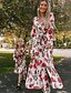 cheap Family Look Sets-Mommy and Me Dresses Street Floral Lace up Wine Red Midi Long Sleeve Active Matching Outfits / Fall / Casual / Cute / Print