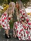 preiswerte Familien-Look-Sets-Mama und ich Kleider Strasse Blumen mit Schnürung Wein Rote Midi Langarm Aktiv Passende Outfits / Herbst / Alltag / nette Art / Bedruckt