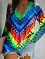 cheap T-Shirts-Women&#039;s T shirt Tee Rainbow Rainbow Patchwork Print Long Sleeve Casual Sports Holiday Beach V Neck Regular Fit Fall &amp; Winter