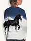 preiswerte T-Shirts &amp; Blusen für Mädchen-Kinder Pferde T-Shirt Langarm Weiß Marineblau Pferd 3D-Druck Tierdruck Alltagskleidung Aktiv 4-12 Jahre / Herbst