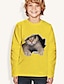 cheap Girls&#039; Tees &amp; Blouses-Kids Cat 3D Print T shirt Tee Long Sleeve Yellow Orange Animal Print Daily Wear Active 4-12 Years / Fall