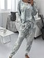 cheap Sleep &amp; Lounge-Women&#039;s 1 set Loungewear Sets Simple Fashion Comfort Tie Dye Polyester Home Street Crew Neck Hoodie Long Sleeve Basic Elastic Waist Pant Fall Winter Pocket Green Blue