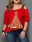 cheap Plus Size Tops-Women&#039;s Plus Size Tops Camisole Graphic Half Sleeve Basic Christmas Off Shoulder Cotton Spandex Jersey Christmas Fall Winter Black Red
