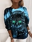 cheap Women&#039;s Hoodies &amp; Sweatshirts-Women&#039;s Sweatshirt Pullover Print Active Streetwear Pink Blue Purple Cat 3D Casual Round Neck Long Sleeve Micro-elastic Without Lining Fall &amp; Winter