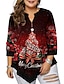 cheap Plus Size Tops-Women&#039;s Plus Size Tops T shirt Floral 3/4 Length Sleeve Print Streetwear V Neck Polyster Daily Weekend Fall Winter Black