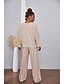 preiswerte Loungewear-Damen 1 Set Sets Einfach Einfarbig Polyester Heim Rundhalsausschnitt Warm Langarm Taste Hose Herbst Winter Beige / Schnüren