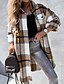 cheap Coats &amp; Trench Coats-Women&#039;s Coat Casual Shecket Jacket Daily Going out Winter Fall Long Coat Shirt Jacket Loose Fit Warm Breathable Casual Jacket Long Sleeve Stripes and Plaid Pink Khaki Black