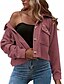 cheap Jackets-Women&#039;s Jacket Fall Daily Short Coat Turndown Single Breasted Thermal Warm Loose Casual Jacket Long Sleeve Pocket Solid Color Blue Purple Black