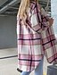 cheap Coats &amp; Trench Coats-Women&#039;s Coat Casual Shecket Jacket Daily Going out Winter Fall Long Coat Shirt Jacket Loose Fit Warm Breathable Casual Jacket Long Sleeve Stripes and Plaid Pink Khaki Black