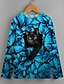 billige T-skjorter og bluser til jenter-barn katt blomst 3d print t-skjorte langermet blå svart dyreprint skole daglig slitasje aktiv 4-12 år / høst