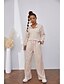 preiswerte Loungewear-Damen 1 Set Sets Einfach Einfarbig Polyester Heim Rundhalsausschnitt Warm Langarm Taste Hose Herbst Winter Beige / Schnüren