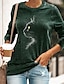 abordables Tee-shirt-T shirt Tee Femme du quotidien Chat Graphic Manches Longues Col Rond Imprimer basique Vert Noir Bleu Hauts Standard S