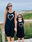 cheap Family Look Sets-Family Look Cotton Family Sets Daily Heart Print Black Knee-length Sleeveless Tank Dress Basic Matching Outfits / Summer / Long / Cute