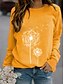 abordables T-shirts-Mujer Sudadera Pull-over 100% Algodón Diente de león Negro Amarillo Vino Uso Diario Escote Redondo Manga Larga Microelástico Otoño invierno