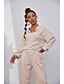 preiswerte Loungewear-Damen 1 Set Sets Einfach Einfarbig Polyester Heim Rundhalsausschnitt Warm Langarm Taste Hose Herbst Winter Beige / Schnüren