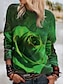 billige Hættetrøjer &amp; sweatshirts-Dame Blomstret 3D Sweatshirt bluse Trykt mønster 3D-udskrivning Sport Ferie Aktiv Gade Hættetrøjer Sweatshirts Grøn Blå Rød