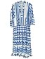 cheap Maxi Dresses-Women&#039;s Casual Dress Swing Dress Boho Dress Long Dress Maxi Dress Blue Geometric 3/4 Length Sleeve Winter Fall Autumn Patchwork V Neck Loose Fit 2022 S M L XL XXL 3XL
