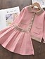 cheap Girls&#039; Clothing Sets-Kids Girls&#039; Clothing Set Long Sleeve 2 Pieces Pink Red Beige Pleated Solid Color Regular Cute Sweet 3-8 Years / Fall / Winter / Spring