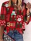 abordables Tops &amp; Blouses-Mujer Blusa Camisa A Cuadros Venados Cuello Mao Botón Estampado Ropa de calle Navidad Tops Rojo / Impresión 3D