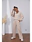 preiswerte Loungewear-Damen 1 Set Sets Einfach Einfarbig Polyester Heim Rundhalsausschnitt Warm Langarm Taste Hose Herbst Winter Beige / Schnüren