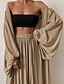 cheap Two Piece Sets-Women&#039;s Plus Size 3 Pieces Loungewear Sets Simple Fashion Comfort Pure Color Bamboo Home Street Daily V Wire Gift Crop Top Long Sleeve Elastic Waist Pant Fall Winter White Black
