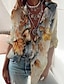 cheap Tops &amp; Blouses-Women&#039;s Shirt Blouse Leaves Khaki Long Sleeve Standing Collar Spring Fall