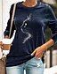 abordables Tee-shirt-T shirt Tee Femme du quotidien Chat Graphic Manches Longues Col Rond Imprimer basique Vert Noir Bleu Hauts Standard S