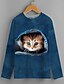 preiswerte T-Shirts &amp; Blusen für Mädchen-Kinder Katze 3D-Druck T-Shirt Langarm Blau Königsblau Tierdruck Alltagskleidung Aktiv Baby / Herbst