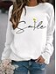 cheap Women&#039;s Hoodies &amp; Sweatshirts-Women&#039;s Sweatshirt Pullover Cotton 100% Cotton Daisy Text Daily Sports Print Black White Yellow Active Streetwear Round Neck Long Sleeve Without Lining Micro-elastic Fall &amp; Winter