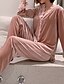 cheap Sleep &amp; Lounge-Women&#039;s 1 set Pajamas Sets Simple Comfort Cute Pure Color Velvet Home Bed V Wire Warm Gift T shirt Tee Long Sleeve Basic Pant Fall Winter White Black / Buckle / Sweet