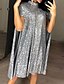 cheap Party Dresses-Women&#039;s Short Mini Dress Shift Dress Silver Gold Long Sleeve Sequins Patchwork Solid Color Round Neck Spring Summer Party Elegant Sexy Prom Dress 2022 S M L XL XXL
