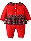 cheap Women&#039;s-Baby Girls&#039; Christmas Active Casual Jumpsuits &amp; Rompers Cotton Christmas Christmas Gifts Red Print Plaid Color Block Santa Claus Zipper Long Sleeve / Fall / Winter