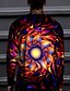 billige Long Sleeve-Herre T-Shirts T-shirt Grafisk Cirkel Farverig 3D-udskrivning Rund hals Afslappet Daglig Langærmet 3D-udskrivning Toppe Afslappet Mode Designer Bekvem Rød