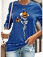 abordables Tops &amp; Blouses-T-shirt Femme Halloween Fin de semaine Peinture Manches Longues Crânes Potiron Col Rond Imprimer basique Halloween Bleu Vin Gris Hauts Standard