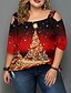 cheap Plus Size Tops-Women&#039;s Plus Size Tops Camisole Graphic Half Sleeve Basic Christmas Off Shoulder Cotton Spandex Jersey Christmas Fall Winter Black Red