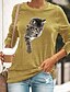 abordables T-shirts-T shirt Tee Femme du quotidien Manches Longues Graphic Animal Col Rond basique Vert Noir Bleu Hauts Standard S