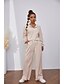 preiswerte Loungewear-Damen 1 Set Sets Einfach Einfarbig Polyester Heim Rundhalsausschnitt Warm Langarm Taste Hose Herbst Winter Beige / Schnüren