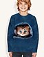 abordables T-shirts et chemisiers pour filles-enfants chat impression 3d t-shirt manches longues bleu royal bleu imprimé animal vêtements quotidiens actif bébé / automne
