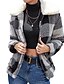 cheap Jackets-Women&#039;s Jacket Fall Winter Daily Regular Coat Warm Regular Fit Casual Jacket Long Sleeve Quilted Pocket Plaid / Check Gray Khaki / Print