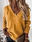 baratos Camisolas-Mulheres Pulôver Suéter Saltador Côr Sólida Tricotado Entrançado à moda Básico Casual Manga Longa Casacos de malha Outono Inverno Decote V Azul Amarelo Rosa