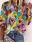 cheap Tops &amp; Blouses-Women&#039;s Shirt Blouse Graphic Heart Yellow Blue Purple Button Print Long Sleeve Casual Weekend Streetwear Casual Standing Collar Regular Fit Spring Fall