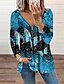 baratos Roupa de Mulher-Mulheres Blusa Zíper Imprimir Tropical Moderno Decote em Y Primavera &amp; Outono Normal Roxo Azul Royal Laranja Vermelho Azul Claro