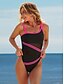 cheap One-Pieces-Women&#039;s Swimwear One Piece Monokini Swimsuit Color Block Letter Tummy Control Open Back Mesh Black Strap Bathing Suits Party Fashion New / Sexy / Padded Bras