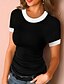 cheap T-Shirts-Women&#039;s T shirt Plain Round Neck Patchwork Sexy Tops Slim Black Gray Brown