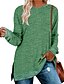 baratos Roupa de Mulher-Mulheres Blusa mais alto baixo Clássico Tecido Decote Redondo Primavera &amp; Outono Normal Café Claro Rosa Escuro Preto Verde Cinzento Claro