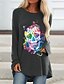 cheap T-Shirts-Women&#039;s Halloween T shirt Graphic Graphic Prints Long Sleeve Round Neck Tops Halloween Basic Top Black Blue Red