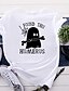 baratos T-shirts-Mulheres Camiseta Gráfico Estampas Abstratas Letra Decote Redondo Imprimir Básico Dia Das Bruxas Blusas 100% Algodão Rosa Vinho Preto